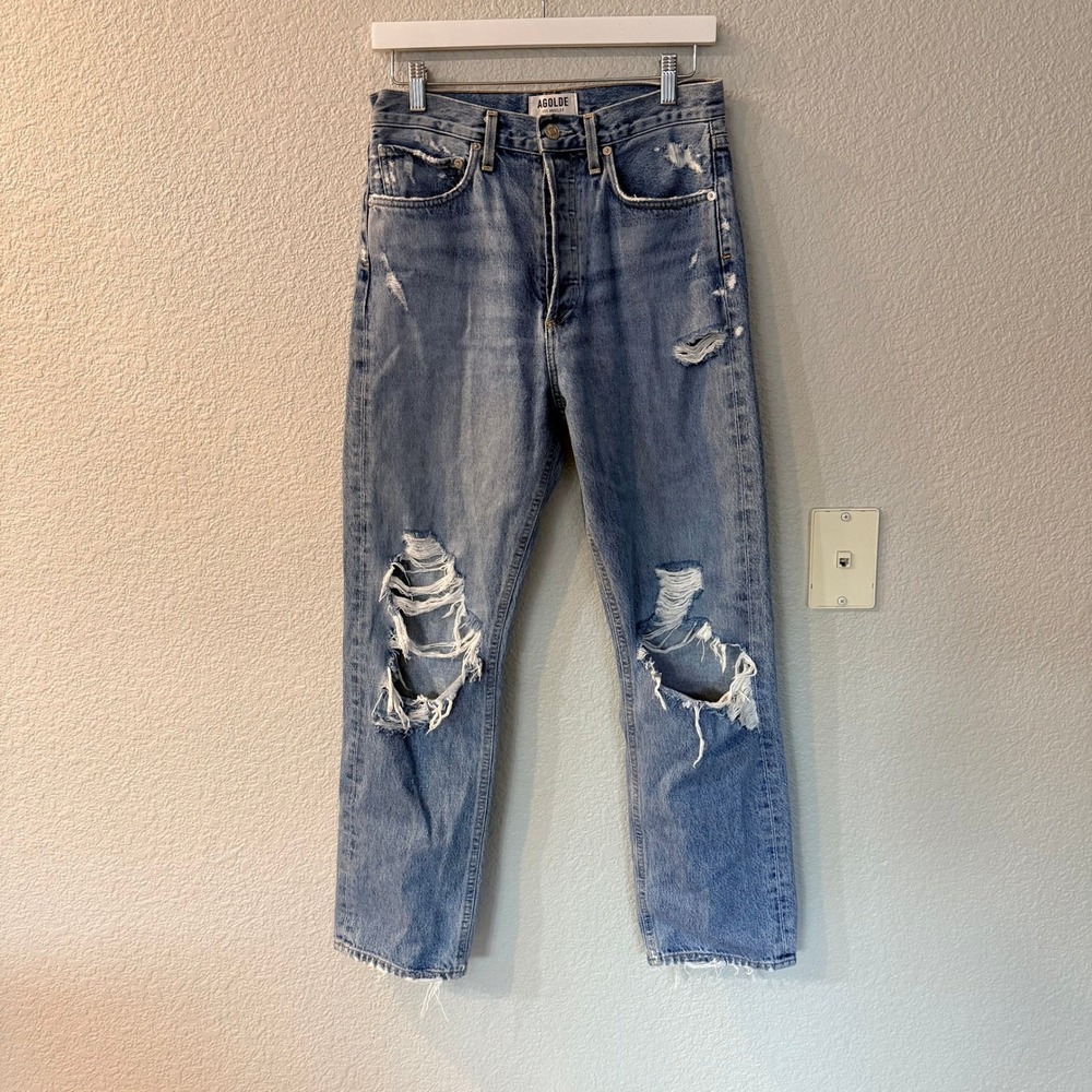 AGOLDE 90s Midrise Loose Distressed Straight Leg Jeans Blue Size 26